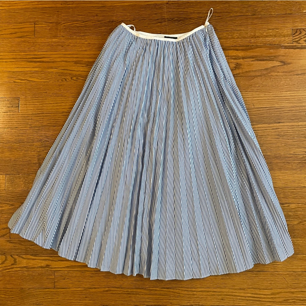 J. Crew Striped Blue and White Pleated Midi Skirt